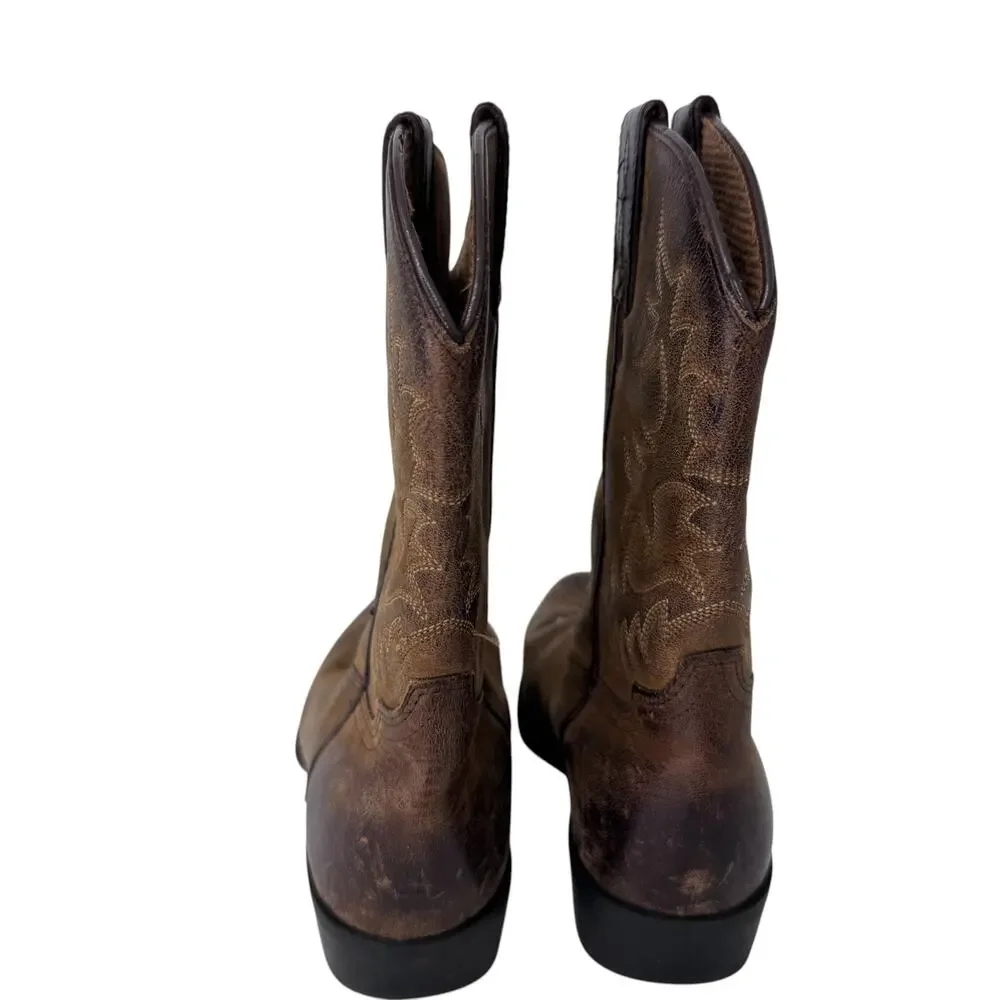 Ariat‎ 4LR Heritage Western Boot Unisex Kid's US 1 Borwn Suede Leather Mid Calf